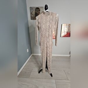 JLUXLABEL Snake Print Jumpsuit in Beige